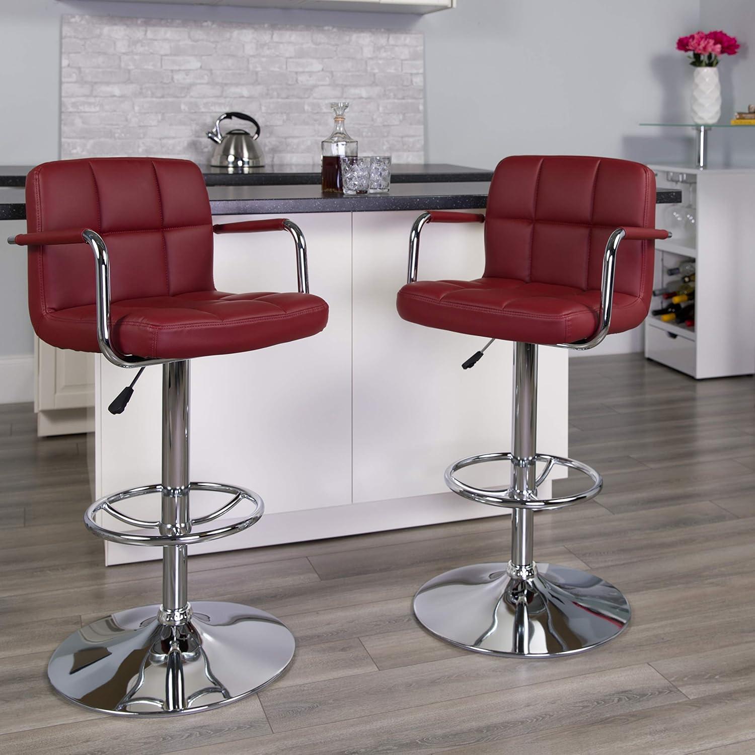 Flash Furniture Contemporary Quilted Vinyl Adjustable Height Barstool with Arms and Chrome Base