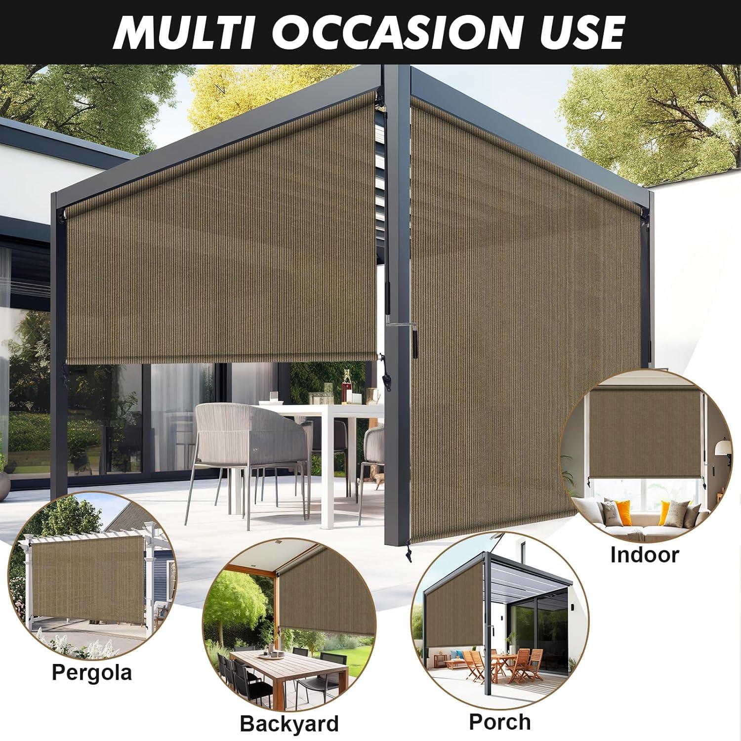 SMONTER Outdoor Sunshade Roller Shade 6'W x 6'H (72" Wx72 H), Exterior Cordless Roll Up Shades Blinds, UV Protection Shade Cloth with Crank Operation for Outside Windows Patio Porch Gazebo, Walnut