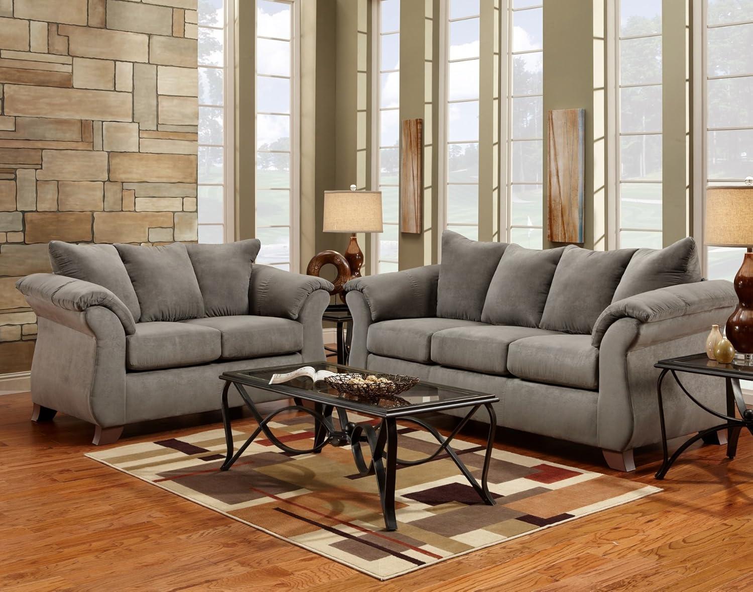 Aruca Gray Microfiber Pillow Back Sofa and Loveseat Set