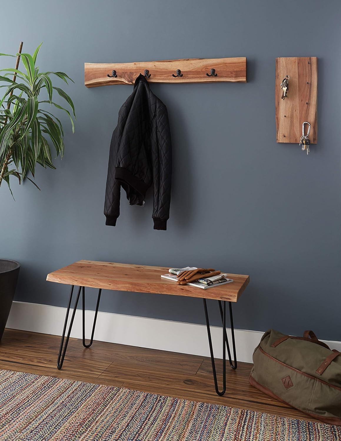 Handcrafted Natural Live Edge 38" Bench with Hairpin Metal Legs