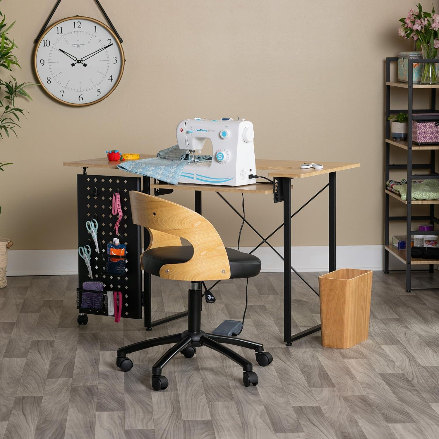 Pivot Sewing Table with Swingout Storage Panel and Adjustable Platform