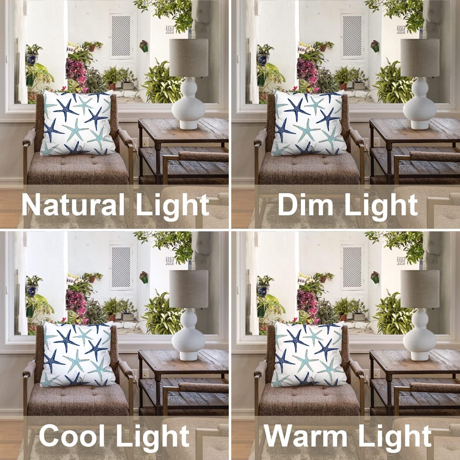 Sky Blue Nautical Starfish Throw Pillow Covers,Beachy Coastal White Navy Sea Star Cushion Cover Digital Blended Hidden Zipperl Decorative Pillowcases for Hair Skin Square 18X18 in 2 Pcs