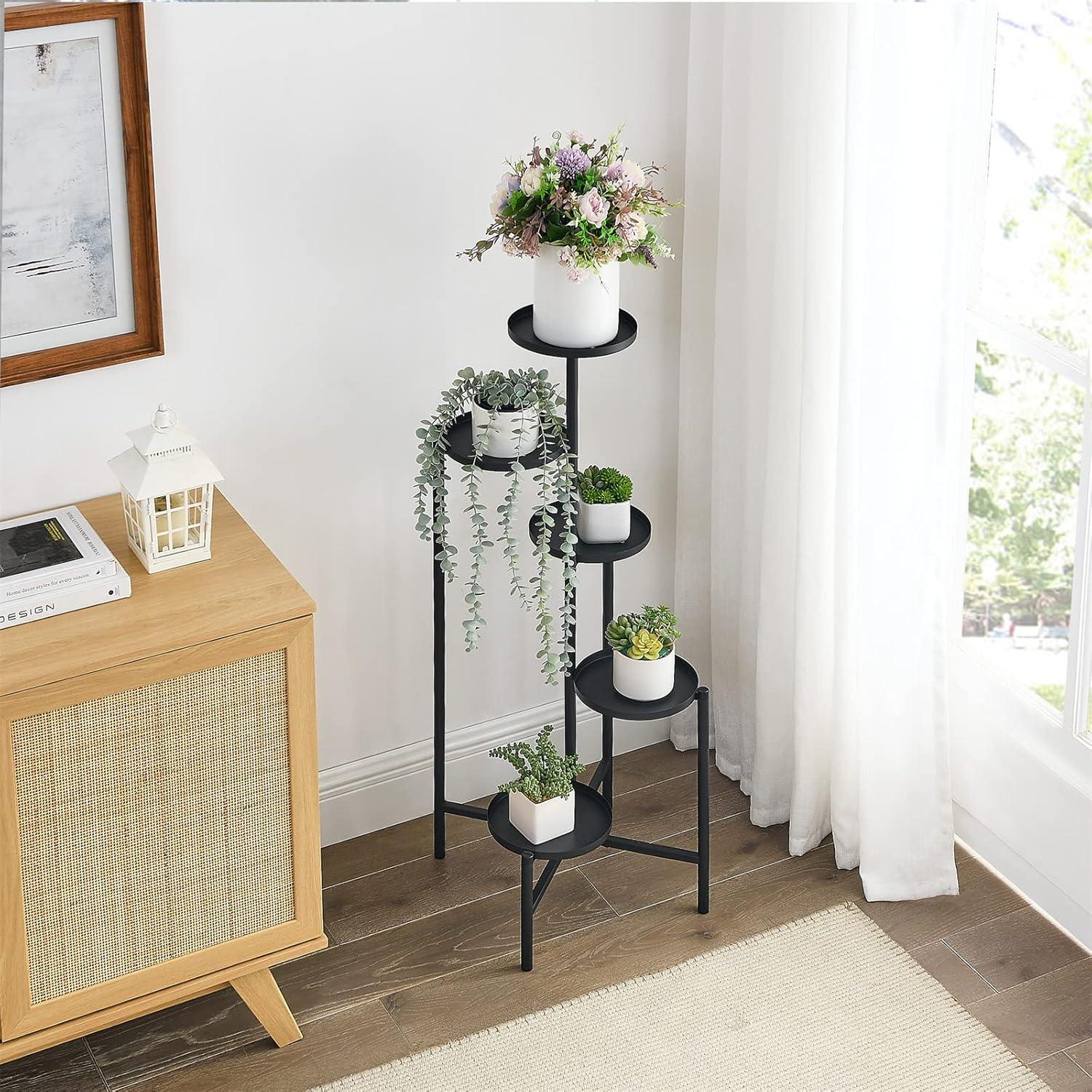 Black Metal 5-Tier Indoor/Outdoor Plant Stand