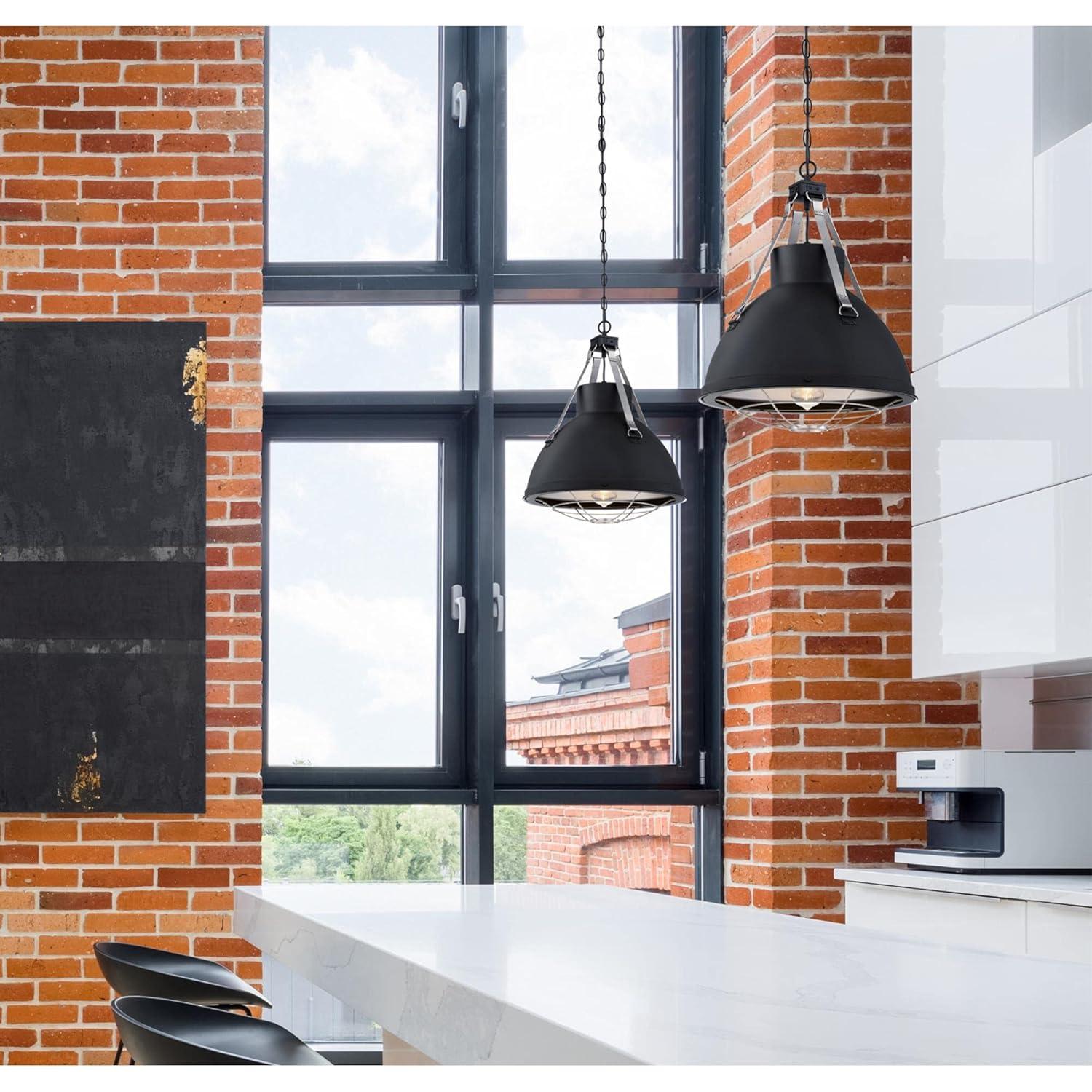 Westinghouse Lighting 6116300 Bartley One-Light Indoor Pendant with Dark Pewter Accents, Matte Black