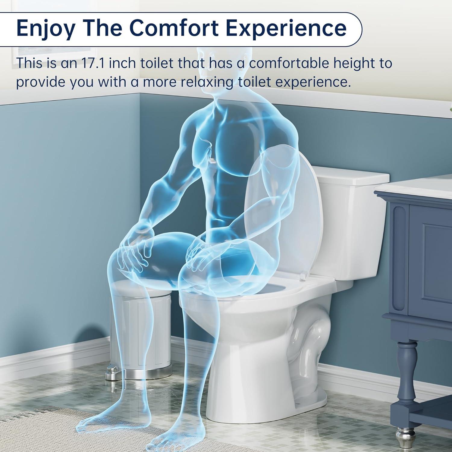 SUPERFLO 1.28 Gallons GPF Elongated Chair Height Floor Mounted Close Coupled Toilets (Seat Included)