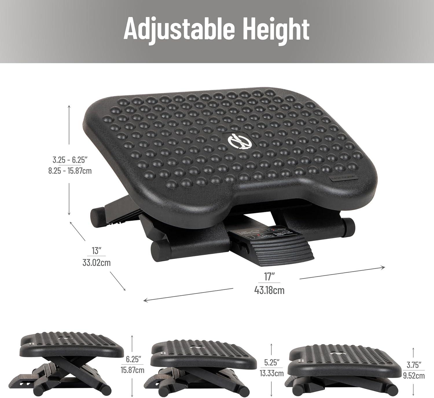 Mind Reader Foot Rest, Under Desk at Work, Ergonomic, Height Adjustable, Office, Plastic, 17.5"L x 13.5"W x 3.5"H