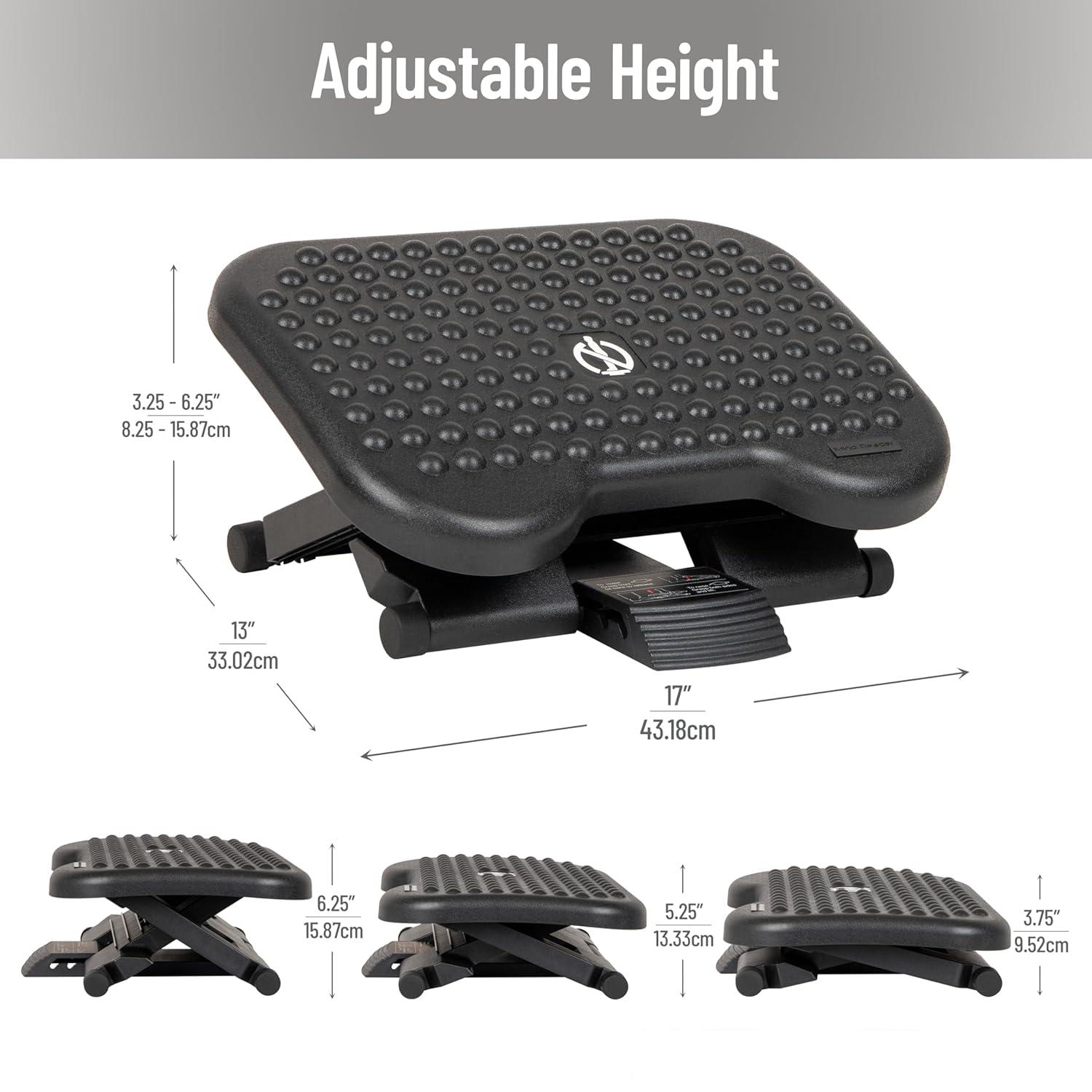 Mind Reader Foot Rest, Under Desk at Work, Ergonomic, Height Adjustable, Office, Plastic, 17.5"L x 13.5"W x 3.5"H