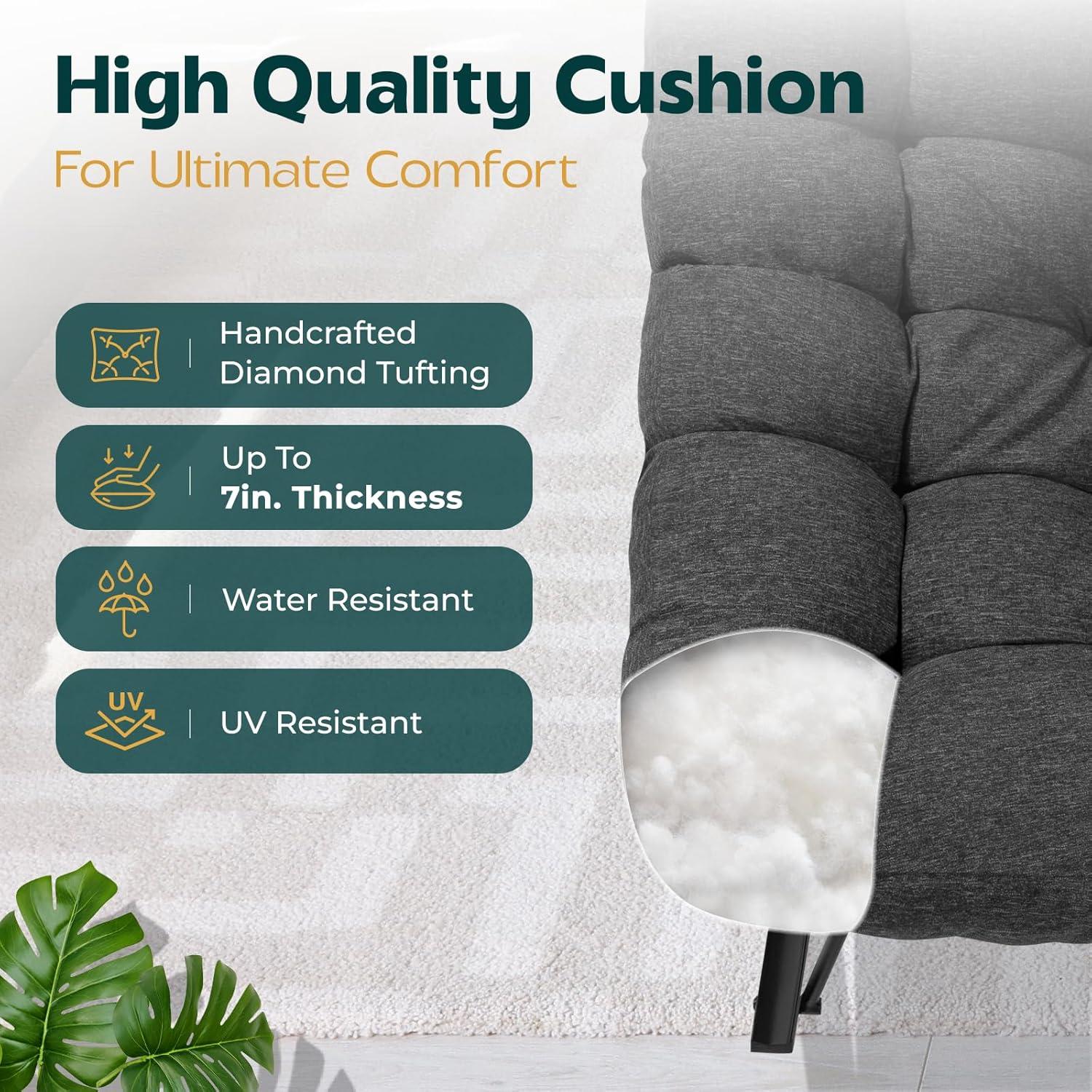 Bme Patio Rocking Chair Outdoor and Indoor, Modern Metal Lounge Rocker with Thick 7'' Cushion, 400lbs Capacity, Ergonomic Design, Easy Assembly, Grey Cushion - Black Matte Rocker