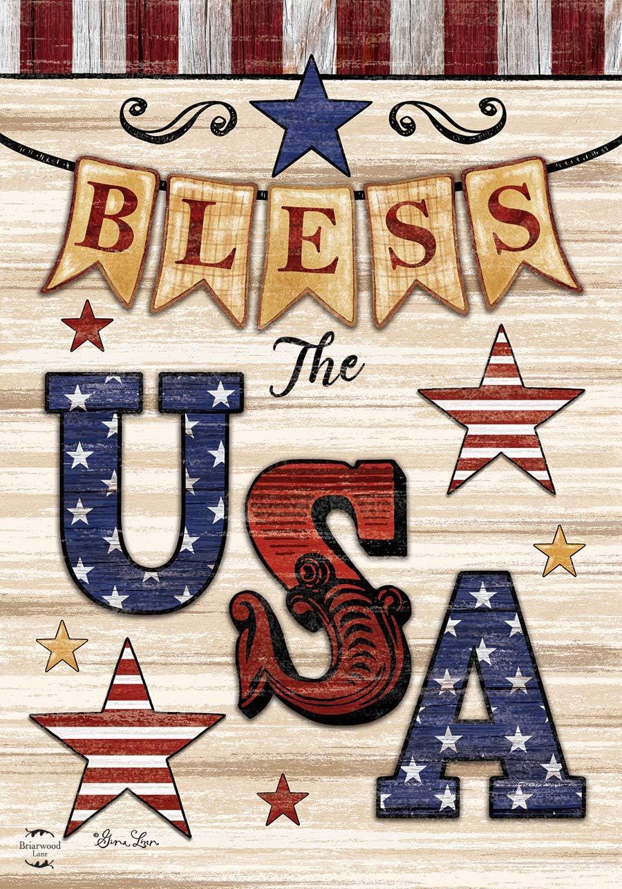 Briarwood Lane Bless The USA Patriotic House Flag Primitive Stars Stripes Double-Sided 28"x40"