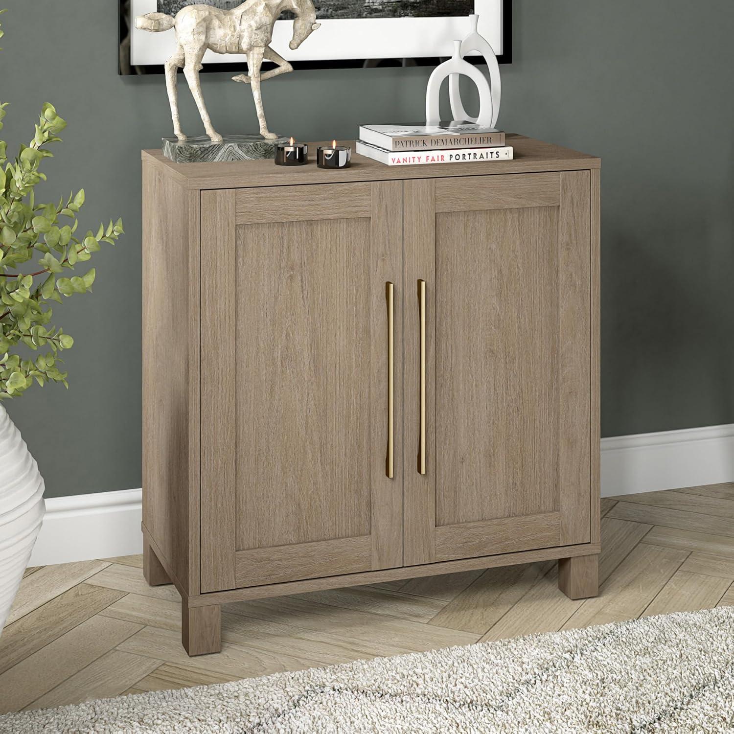 Evelyn&Zoe Chabot 28" Wide Rectangular Accent Cabinet, Antiqued Gray Oak