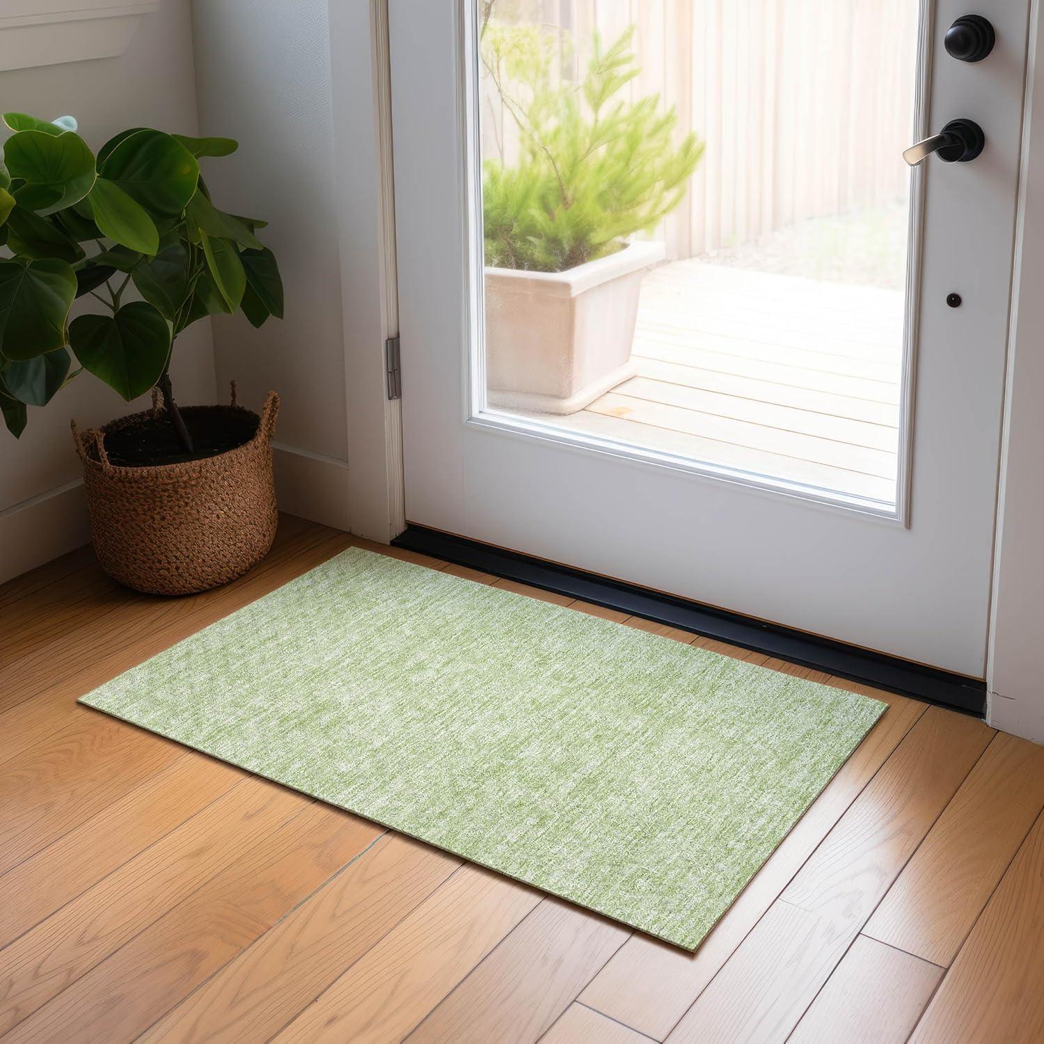 Aloe Green Synthetic Flat Woven Indoor Outdoor Rug