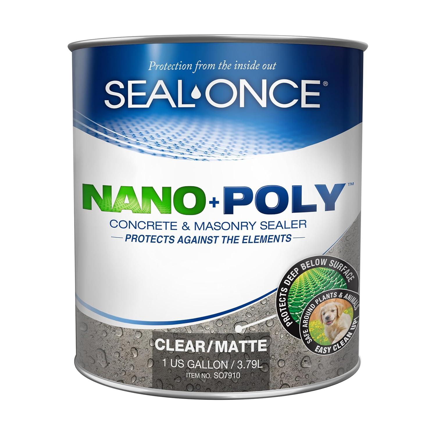 SEAL-ONCE Nano + Poli Hormigón y Mampostería Penetrante Sellador E Impermeabilizante, 1 Galón, VOC Baja, a Base de Agua With Poliuretano - Proteger Entradas, patios, Hormigón Estampado, Ladrillos y Adoquines.