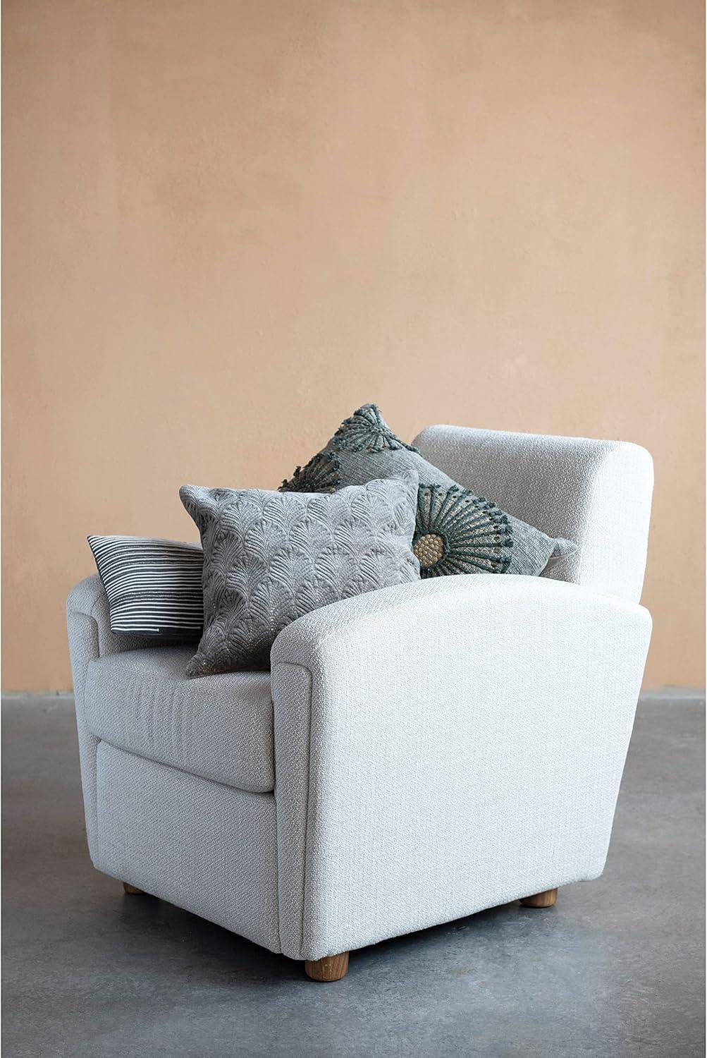 Creative Co-Op Cotton Lumbar Pillow with Gold Thread Embroidery and Rope Applique