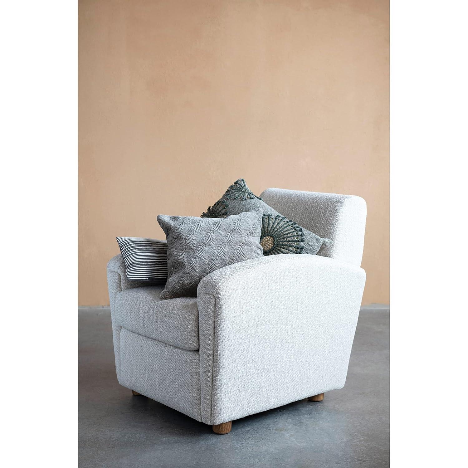 Creative Co-Op Cotton Lumbar Pillow with Gold Thread Embroidery and Rope Applique
