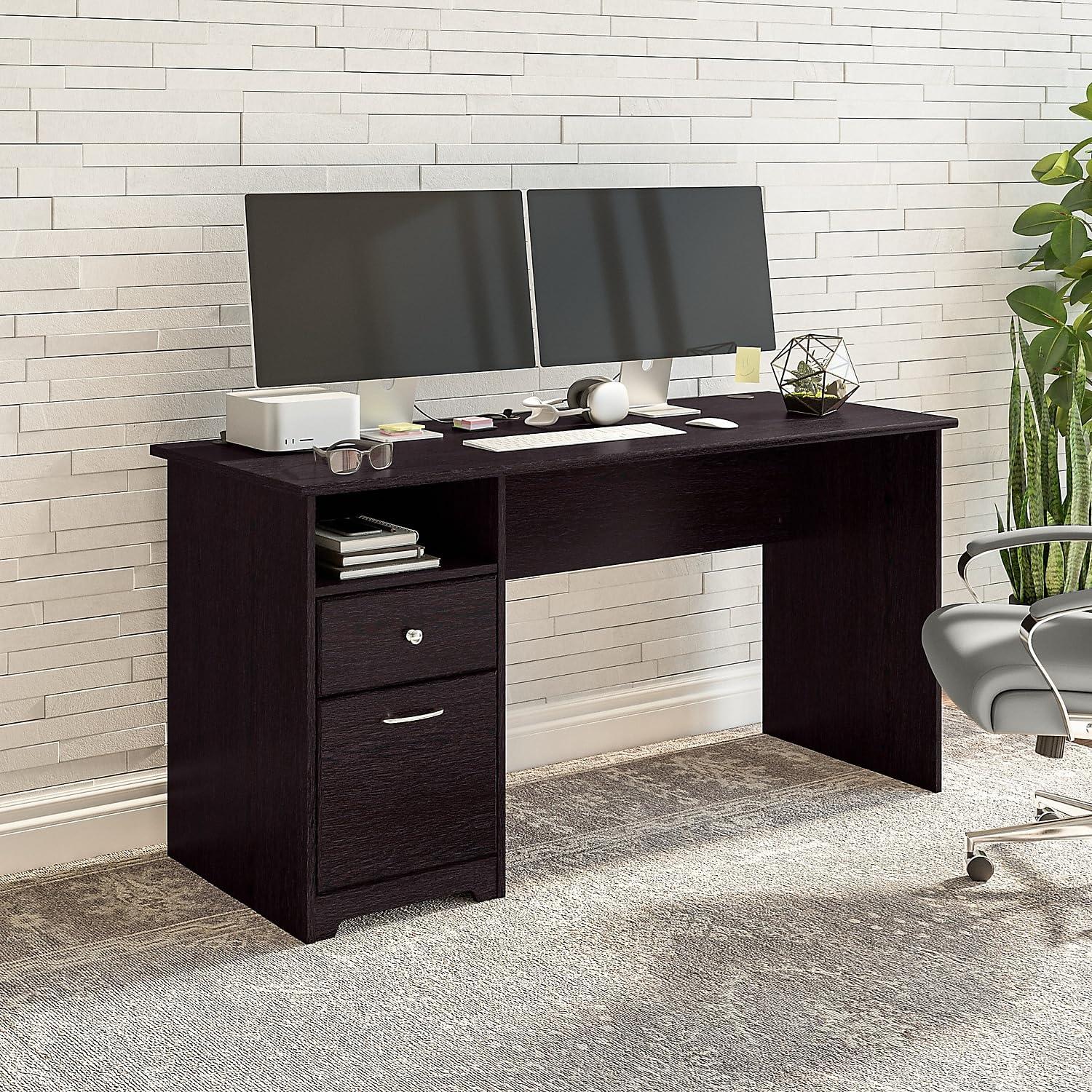 Bush Furniture Cabot 60" Computer Desk with Storage, Espresso Oak