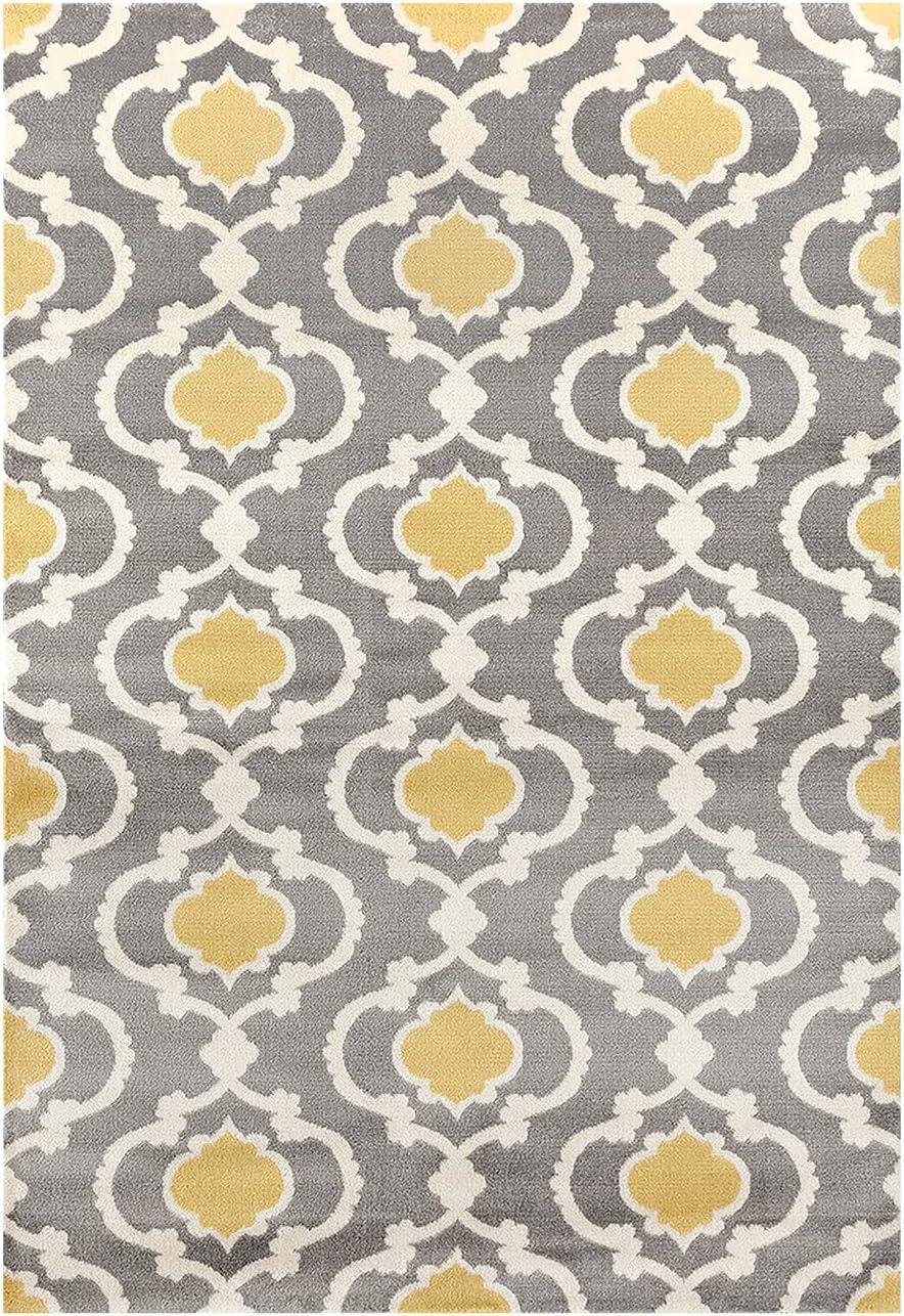 Contemporary Moroccan Trellis 6'6" x 9' Gray and Yellow Area Rug