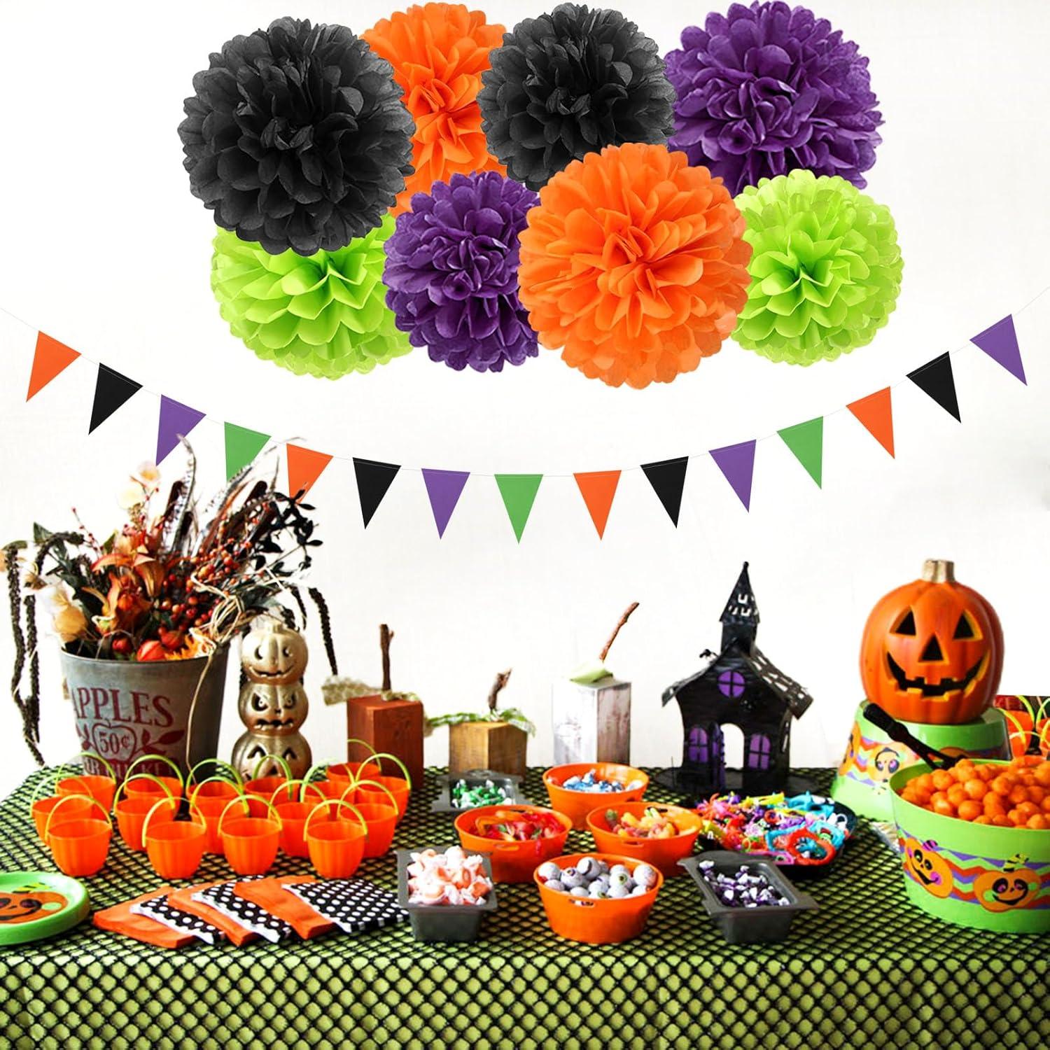 Black White Orange Halloween Party-Decorations - 23pcs Tissue Pom Poms Streamers,Tassel Garland Banner,Graduation 2025 Birthday Wedding Baby Bridal Shower Decor Bunting Lasting Surprise