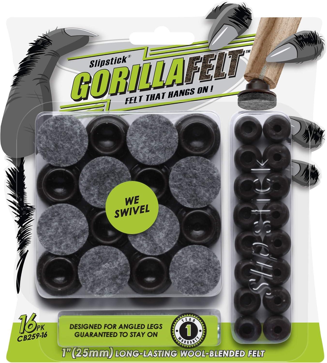 Slipstick Gorillafelt Cb259 Swivel Glide Felt Floor Protectors (16 Chair Glides) Screw On Felt Furniture Pads For Angled Chair Legs, 1 Inch Round Glides (Set of 16)