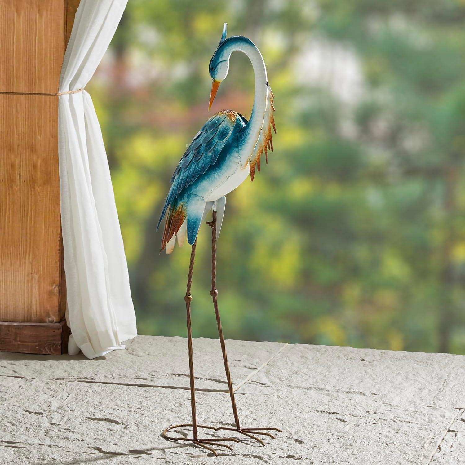 Glitzhome 38.5"H Metal Standing Crane Garden Statue with Stakes (KD) Metal Thickness: 0.35mm