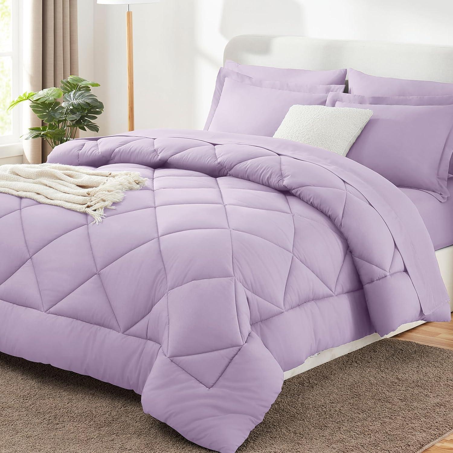 Light Purple and Grey Queen Microfiber Bed in a Bag Set