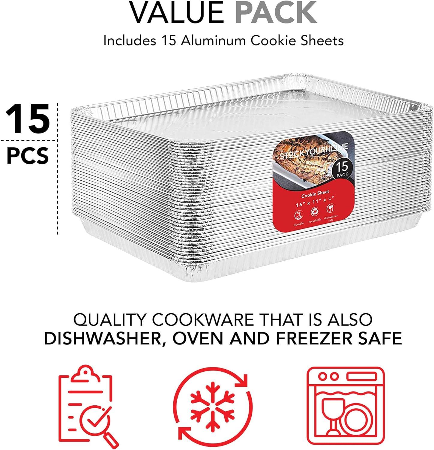 Stock Your Home Aluminum Cookie Sheet Baking Pans, 15 Pack, 16 Inch x 11 Inch