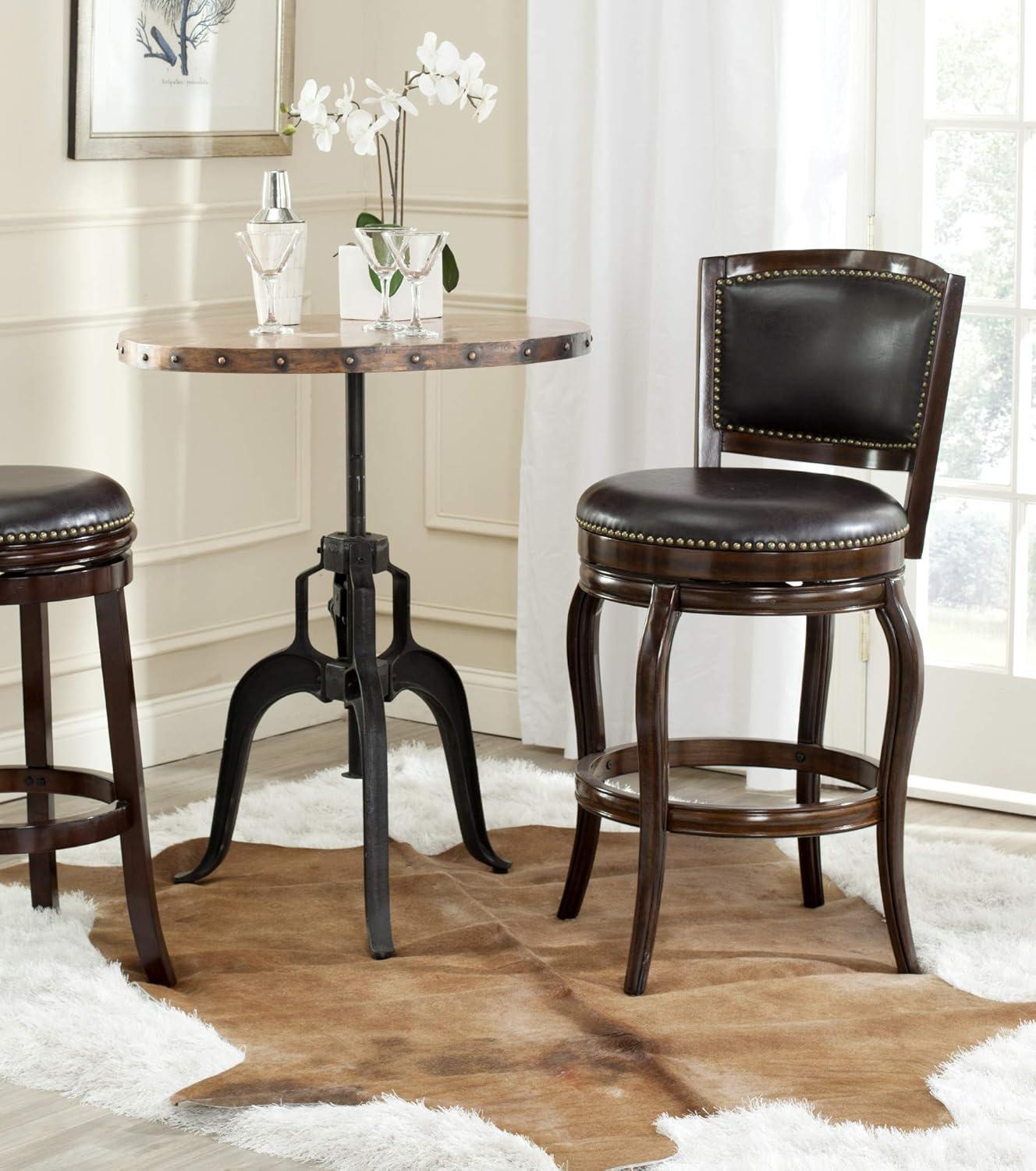 Transitional Sierra Brown Swivel Bar Stool with Bronze Nailhead Trim