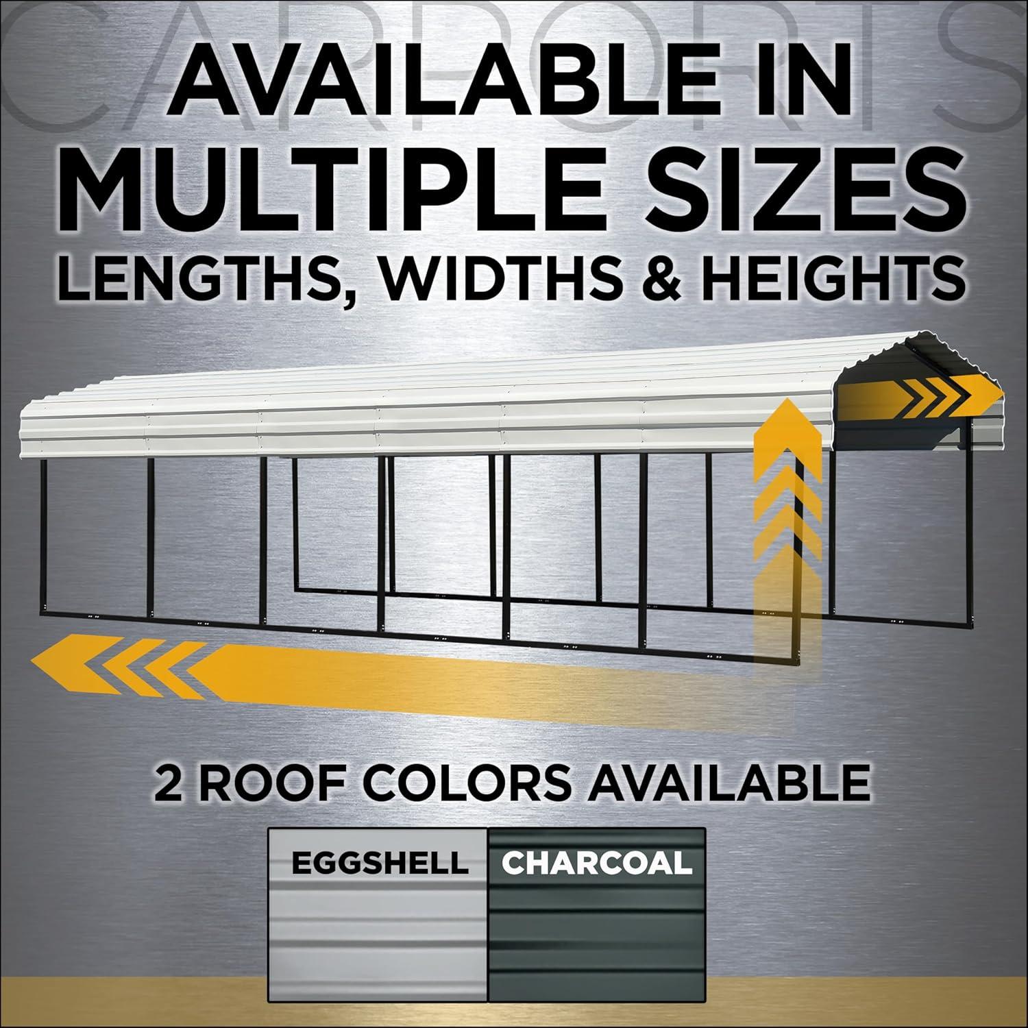 Arrow 24 x 20 ft Charcoal Carport with 1-sided Enclosure