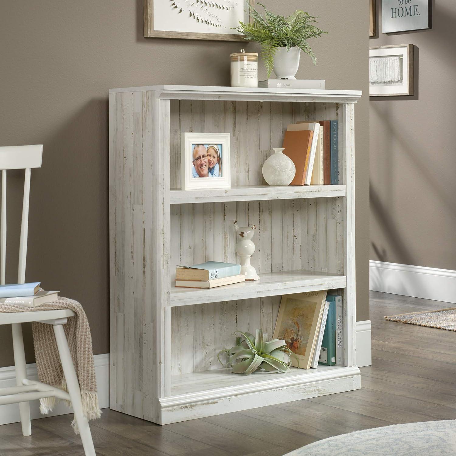 44" 3 Shelf Bookcase White - Sauder: Farmhouse Style, Smooth Laminate Finish, MDF Construction