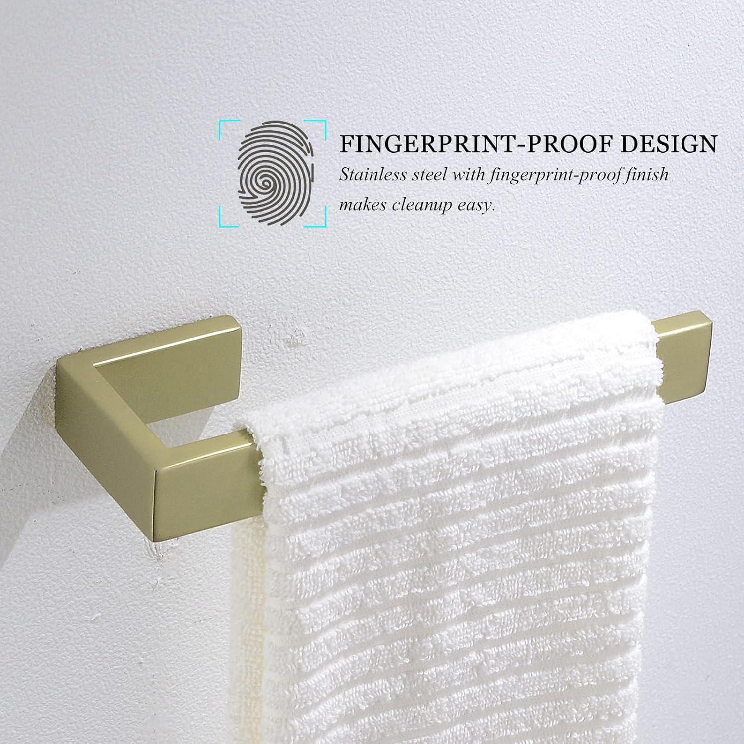 AWZTOO 4-Piece Bathroom Hardware Set Stainless Steel Towel Bar Set Towel Holder Toilet Paper Holder Robe Hook Wall Mount Accessory Set Brushed Gold