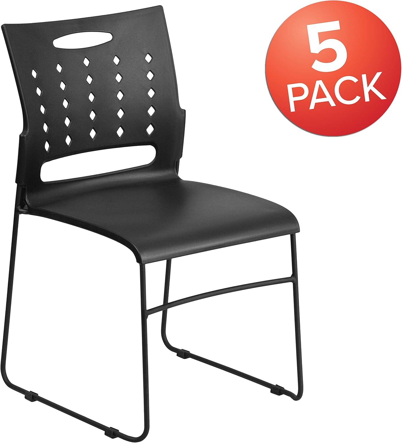 ErgoVent Black Vinyl & Metal Stacking Chair with Sled Base