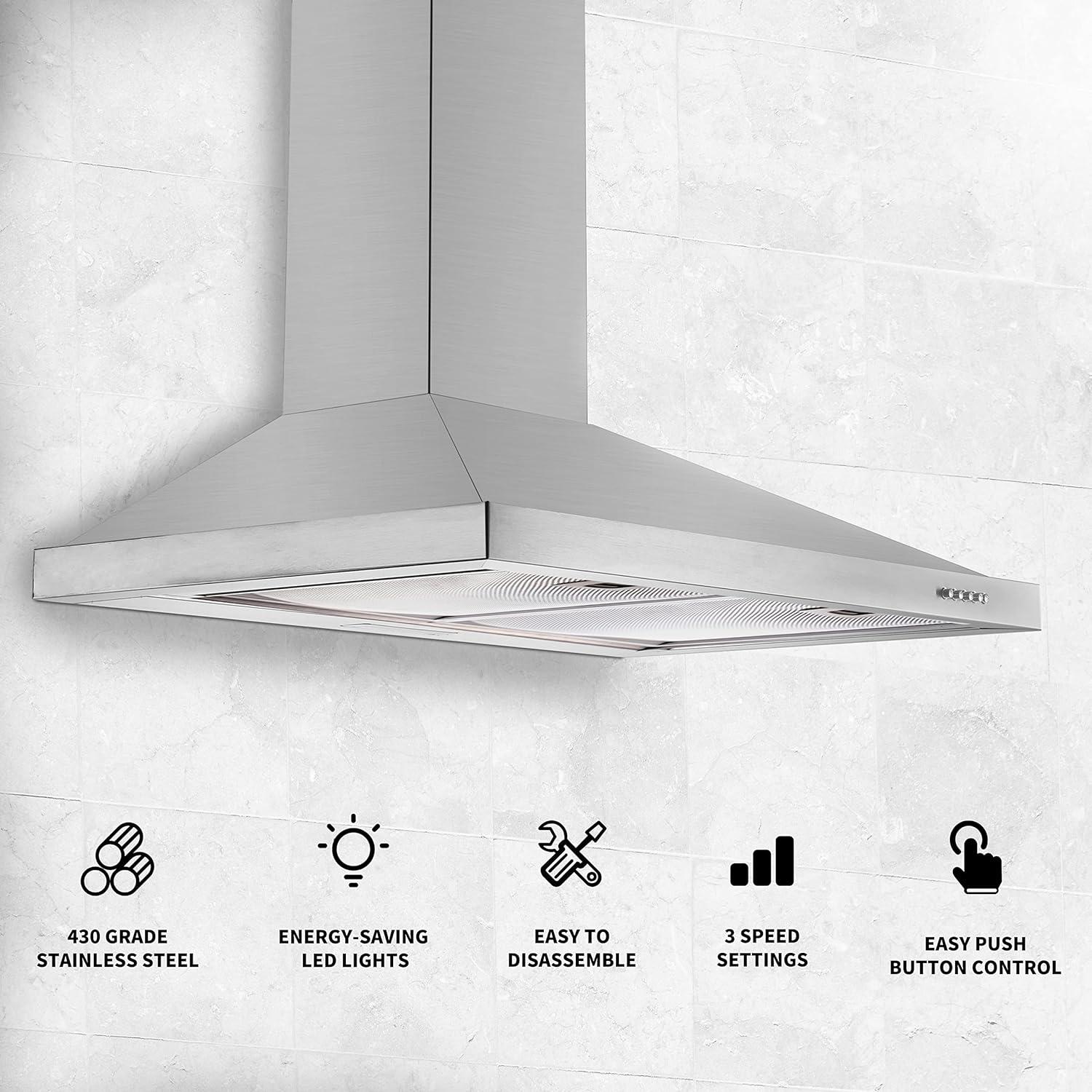 Brushed Stainless Steel Wall Mount Convertible Range Hood