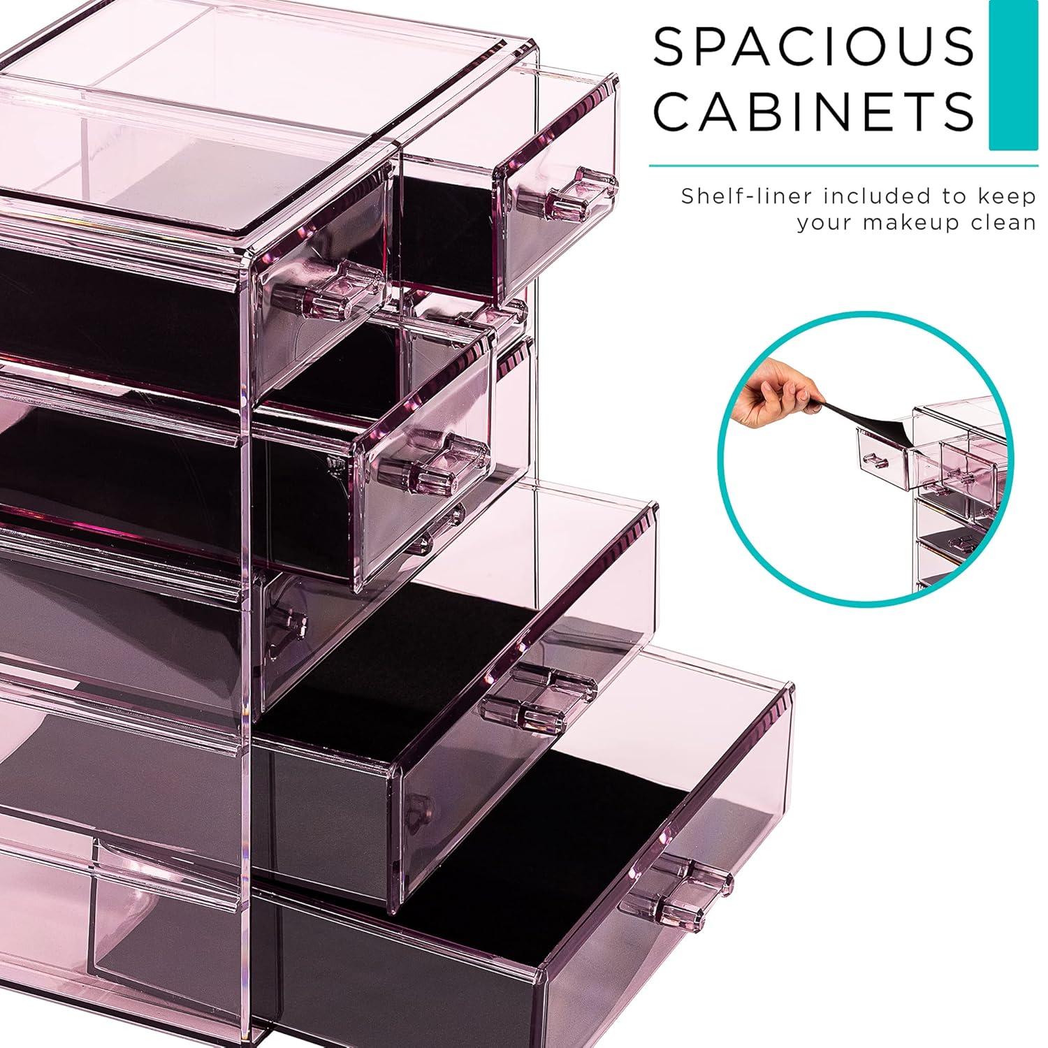 Sorbus Acrylic Makeup Organizer Case - Big Clear Makeup Organizer for Vanity, Bathroom, College Dorm, Closet, Desk (Purple)
