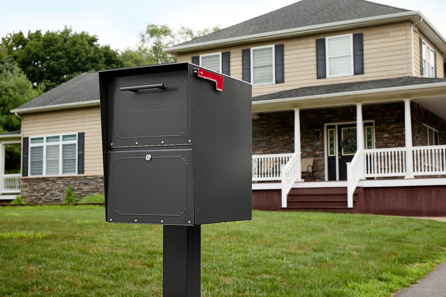 Extra Large Graphite Bronze Steel Locking Post Mount Mailbox