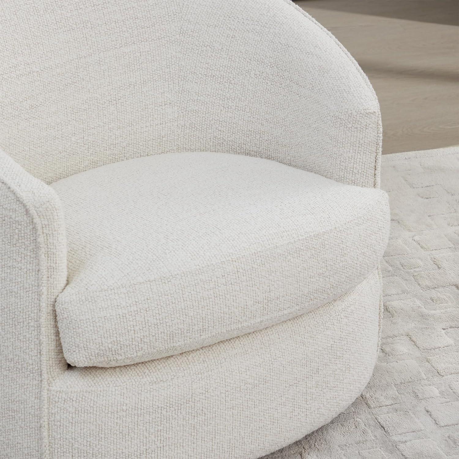 Cream Boucle Swivel Barrel Chair with Wood Frame