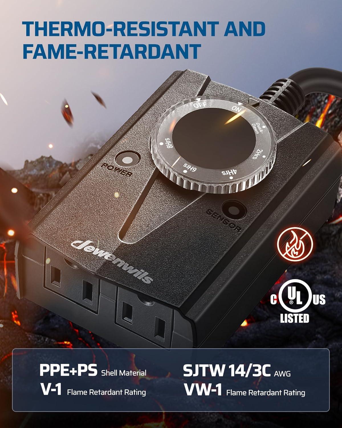 DEWENWILS Outdoor Mechanical Timer with 2 Outlets, Plug-in Christmas Light Timer, Waterproof, Electrical Outlets Timer for Holiday Decoration Lights, String Lights, 15A 1/2HP