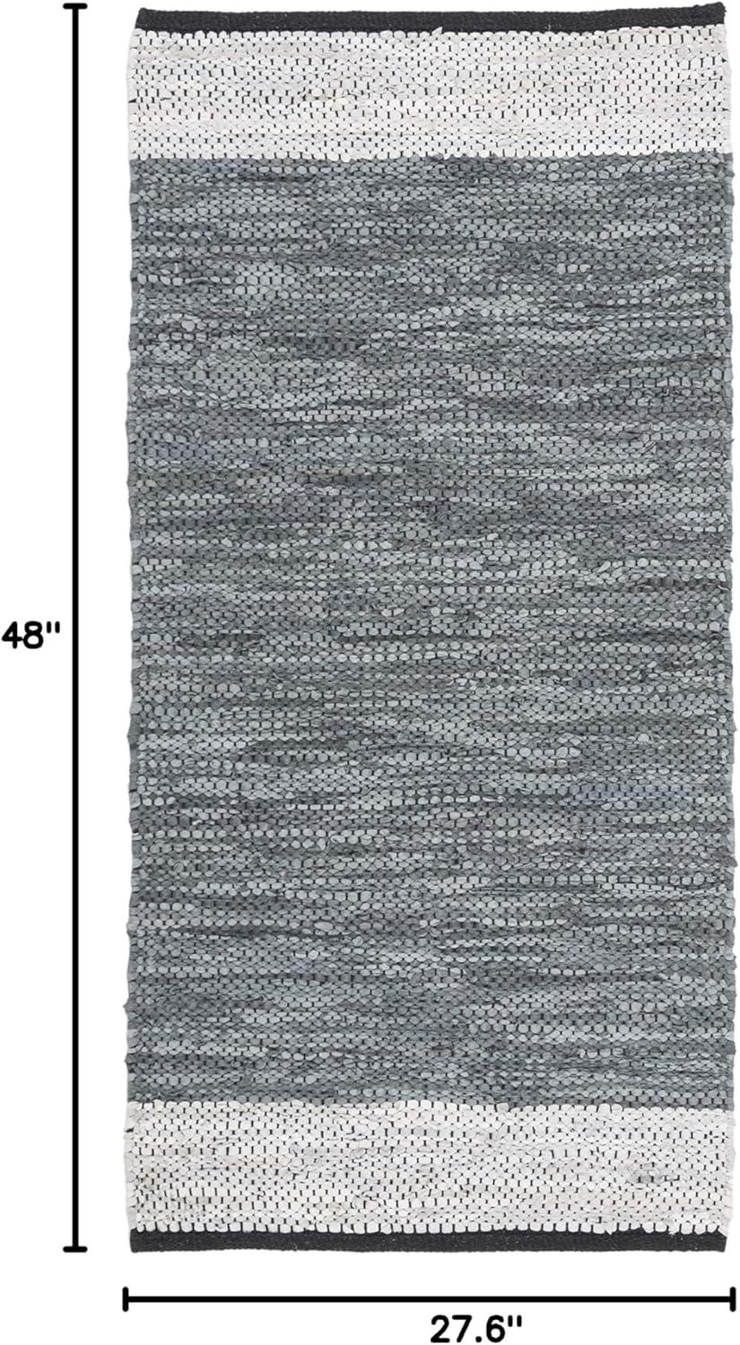 Mod-Chic Vintage Leather & Cotton 6' x 9' Gray Area Rug