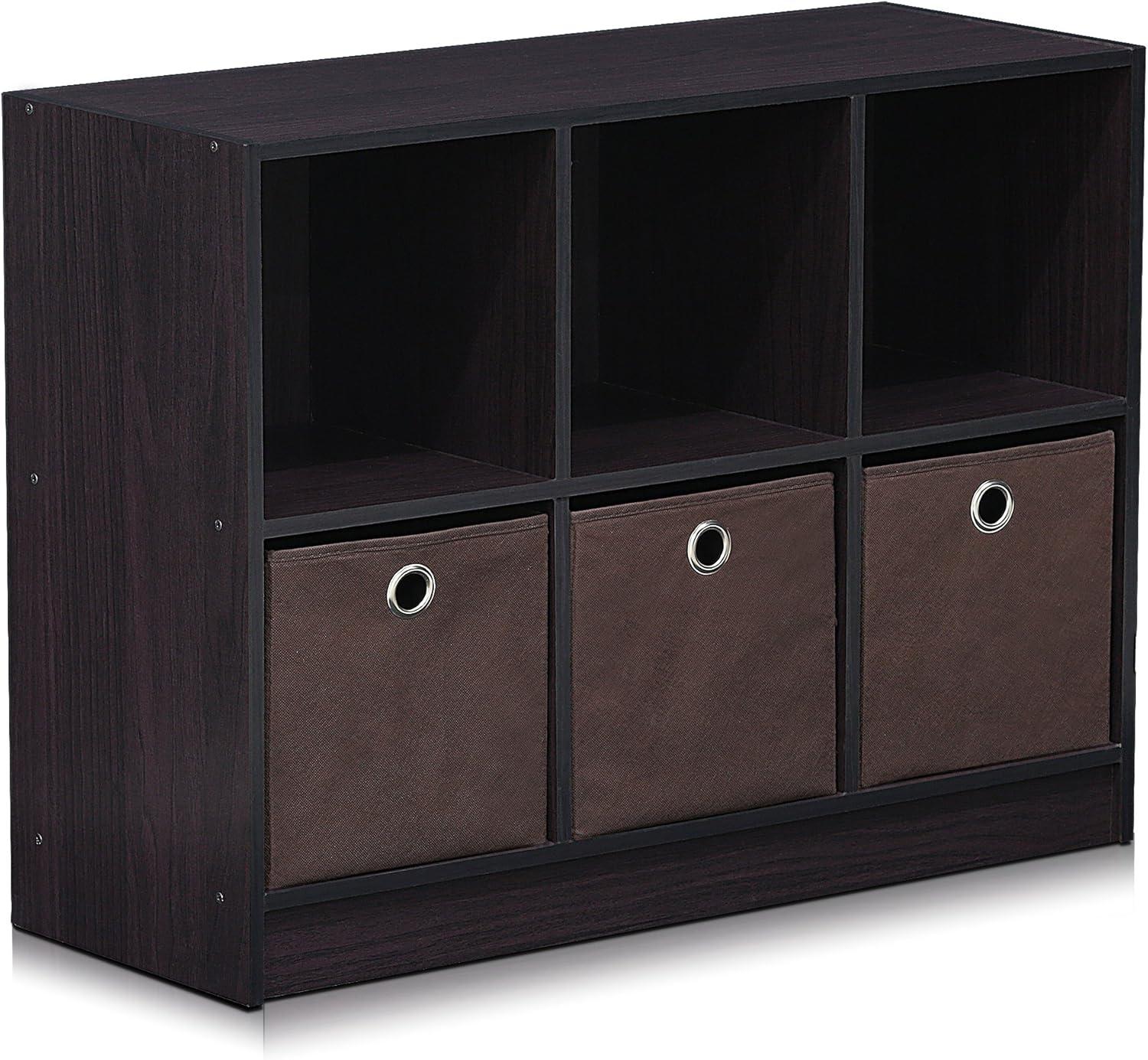 Furinno Basic 6 Cube Storage Organizer Bookcase Storage with Bins, Dark Walnut