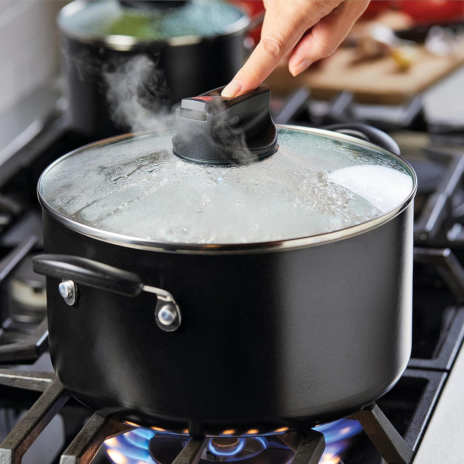 Farberware Smart Control 6qt Aluminum Covered Stock Pot Black: Nonstick Cooking Surface, Vented Glass Lid, Oven & Dishwasher Safe