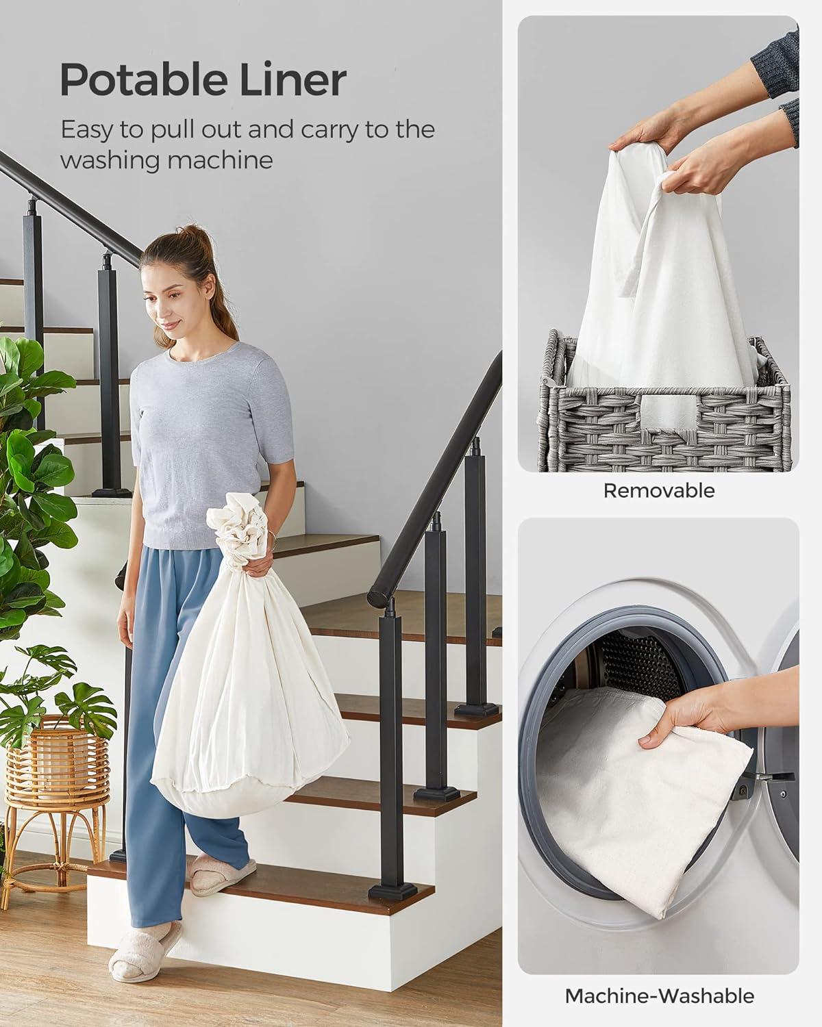 Gray Collapsible Rattan Laundry Hamper with Wheels and Lid