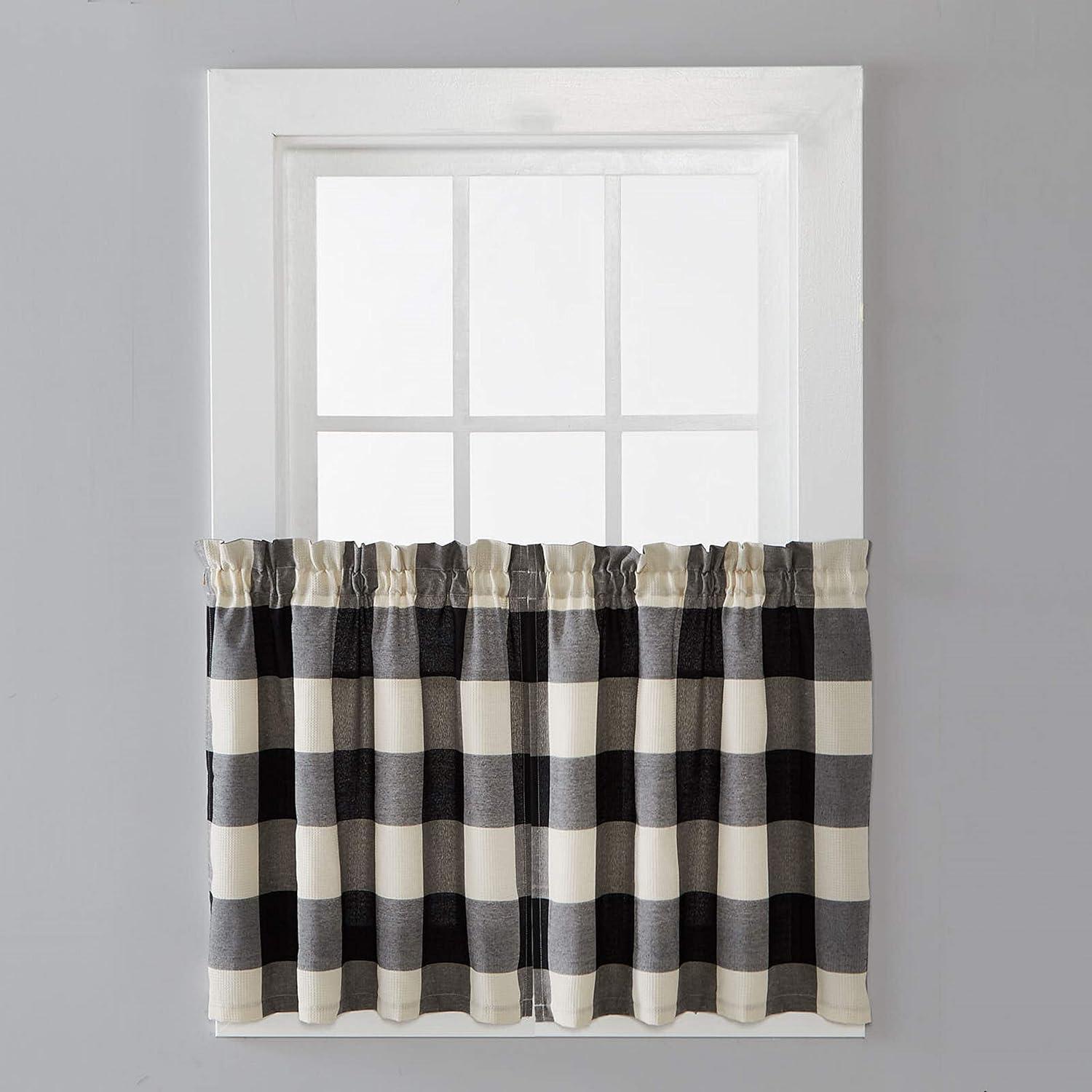 SKL HOME by Saturday Knight Ltd. Grandin Curtain Tier Pair, 57x24, Black/Natural