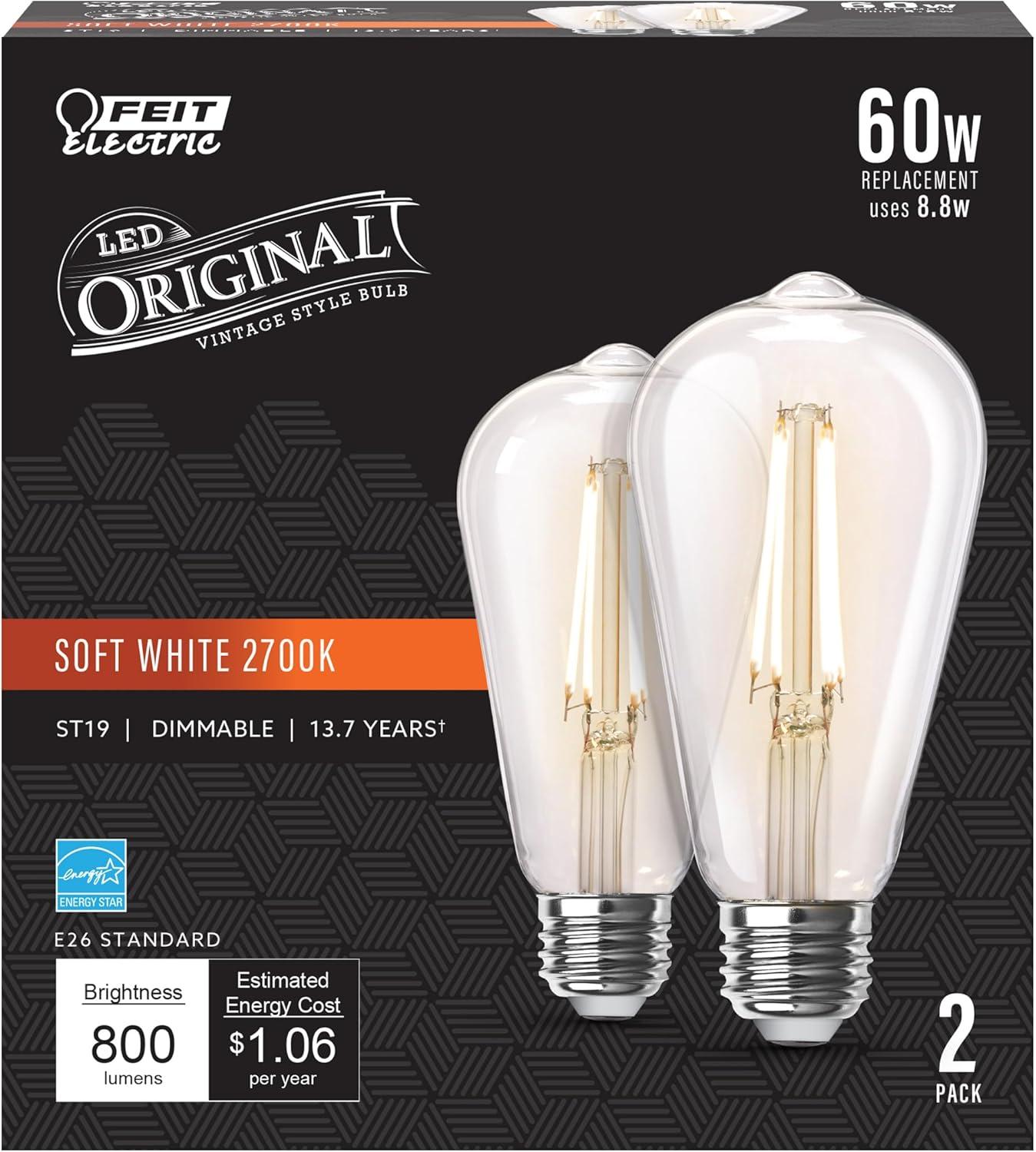 Feit Electric ST19 Clear Glass Filament LED Bulb 60W Equivalent 2-Pack