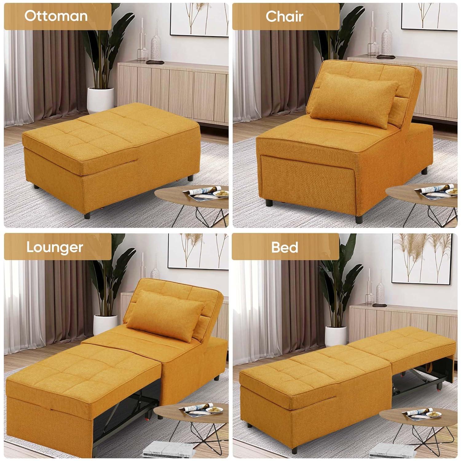 Ainfox 4-in-1 Convertible Sleeper Chair Bed Pull Out Sofa Bed Chaise Lounge for Home Office, Grey