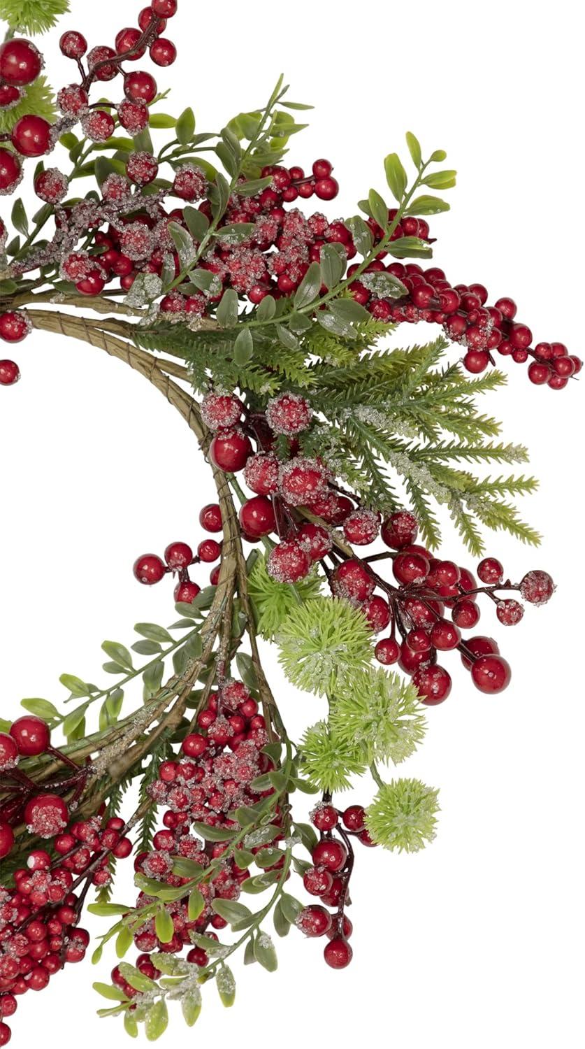 Artificial Frosted Red Berry and Pine Christmas Wreath 16-Inch Unlit