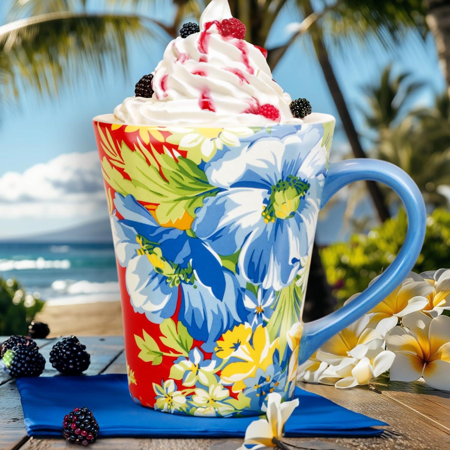 Spring Blossom Red and Blue Ceramic Mug Set