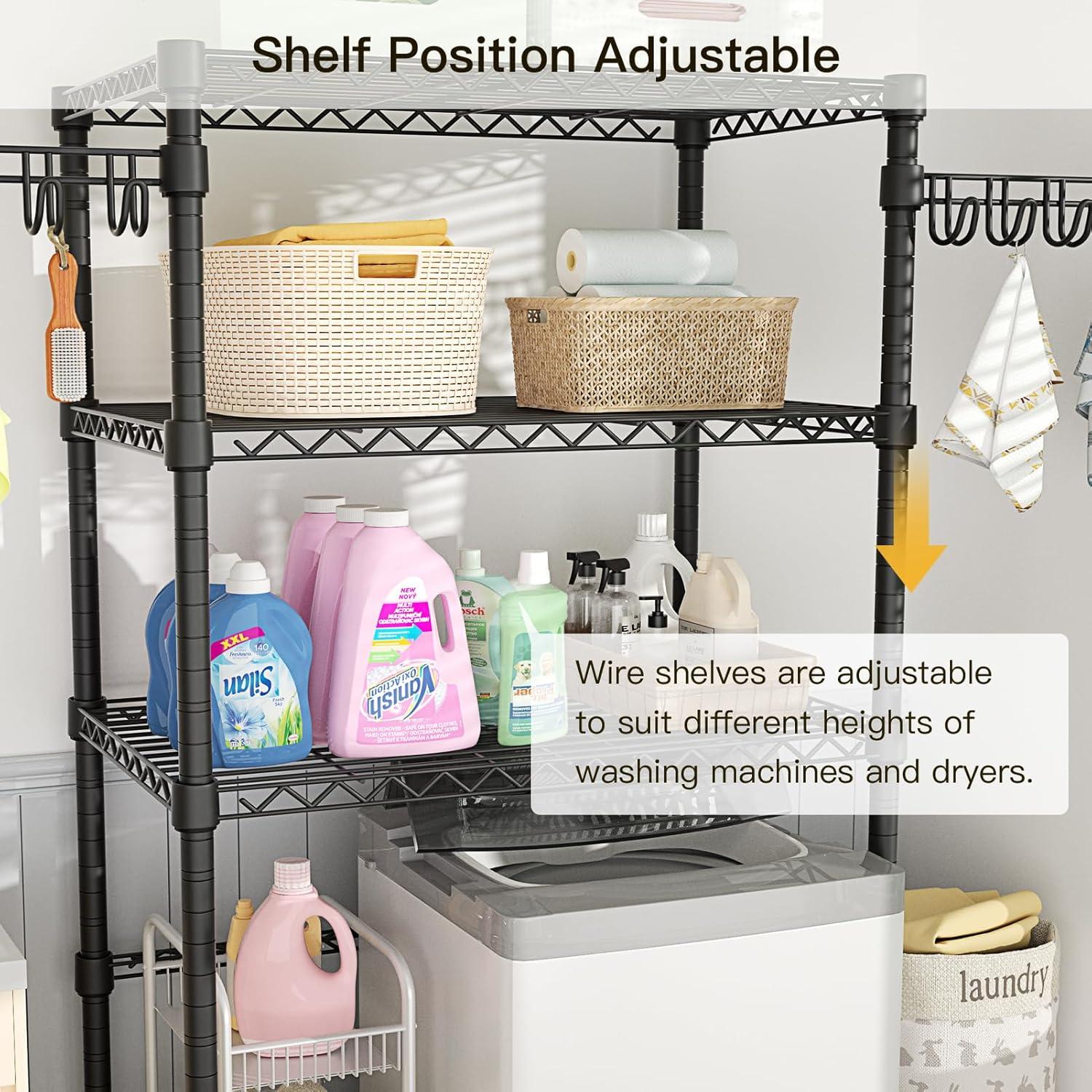 Organizador de Almacenamiento para Cuarto de Lavado U8, Estantes de Almacenamiento para Lavadora y Secadora para Organización de Lavandería, 35" de Ancho x 13.4" de Profundidad x 76.2" de Alto, Adecuado para Lavadora con un Ancho de 32.6", Capacidad para 304 lb, Negro