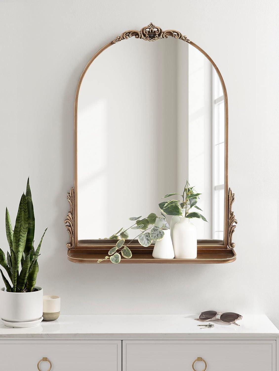 Kate & Laurel All Things Decor Myrcelle Arched Wall Mirror with Shelf