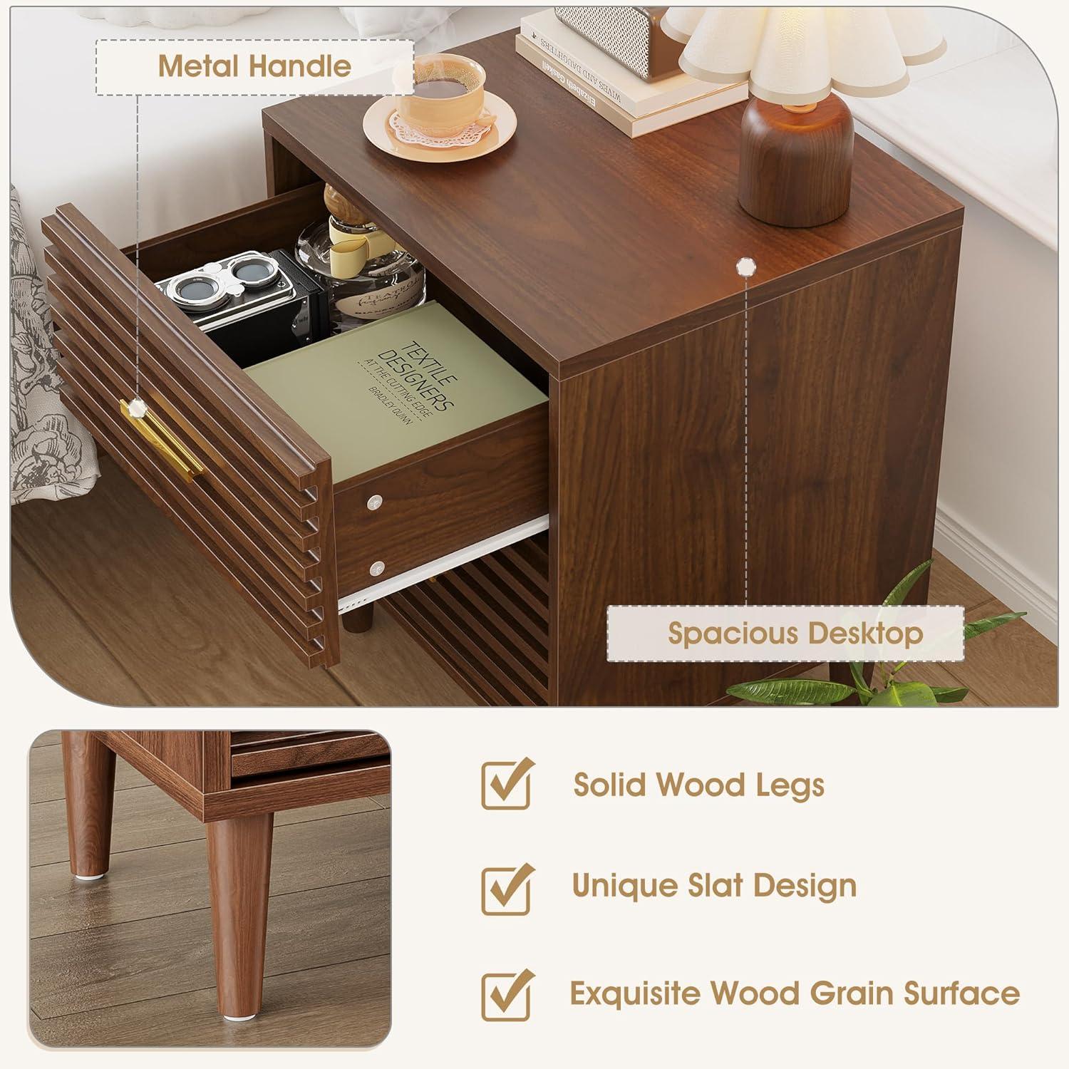 Jamyira 2 - Drawer Nightstands Set, Mid Century Modern End Table , Wooden Bedside Table In Brown (Set of 2)