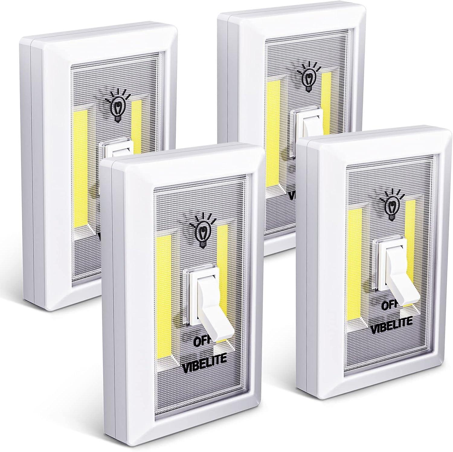 White Battery Operated Touch LED Switch Lights 4-Pack