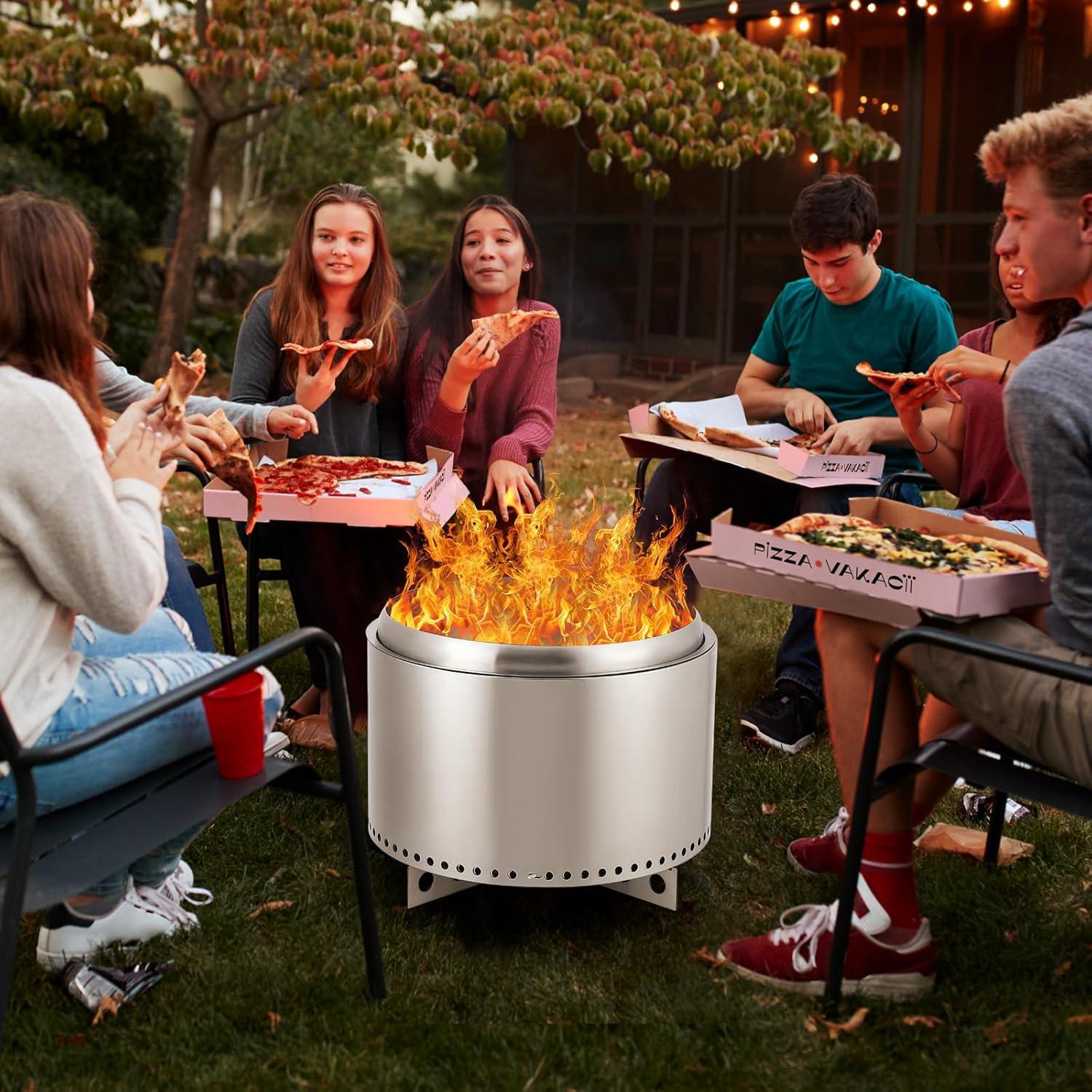 WhizMax 20.5" Stainless Steel Smokeless Outdoor Fire Pit with Stand & Firehook,Double Wall Design, Removable Ash Pan for Bonfire, Camping, Picnic, Family Gatherings