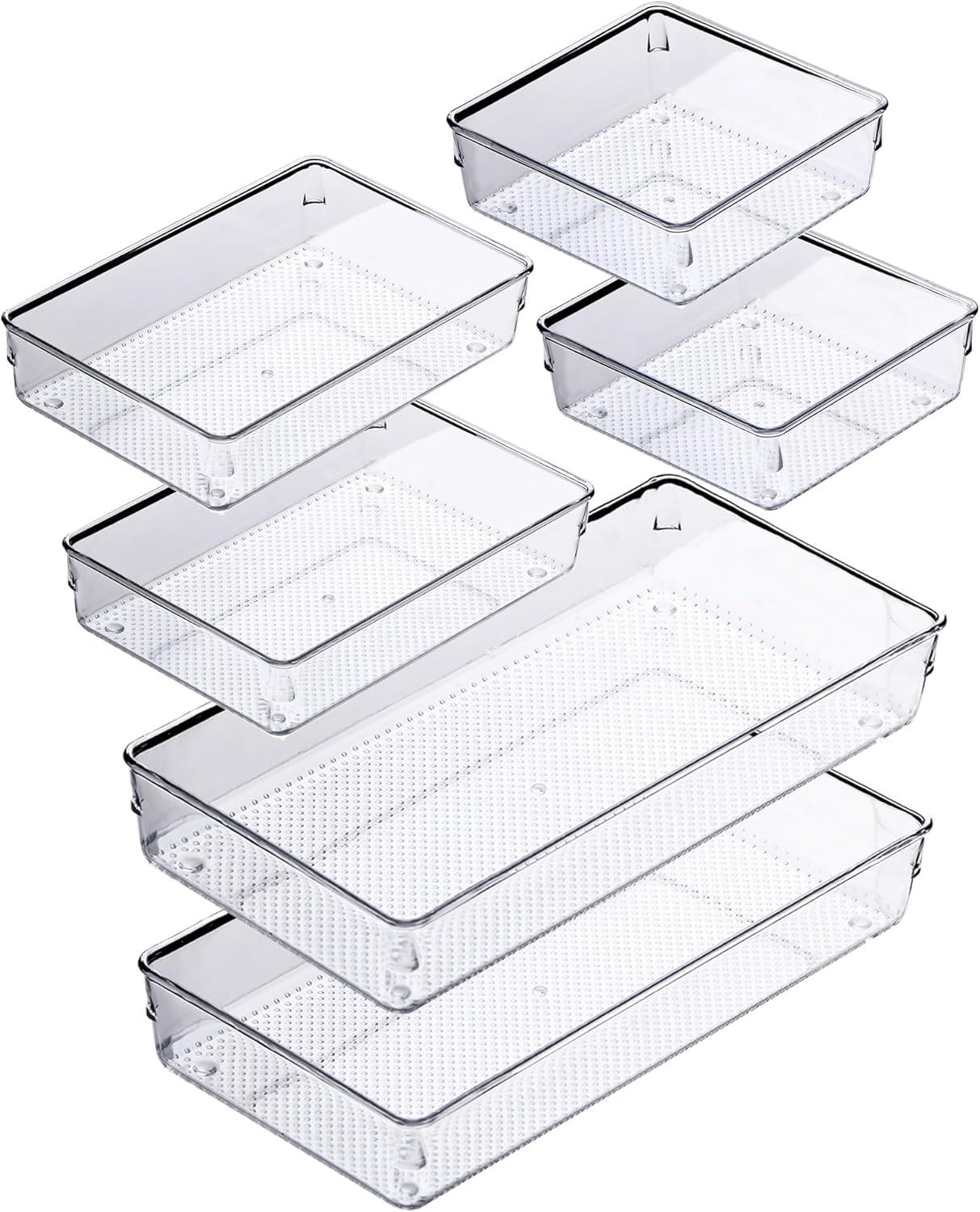 ihomecooker 3 Pack Clear Plastic Drawer Organizer Tray Cutlery Utensil Makeups Drawer Silverware Organizers 12" X 6"… (6P(6X6+6X9+6X15))